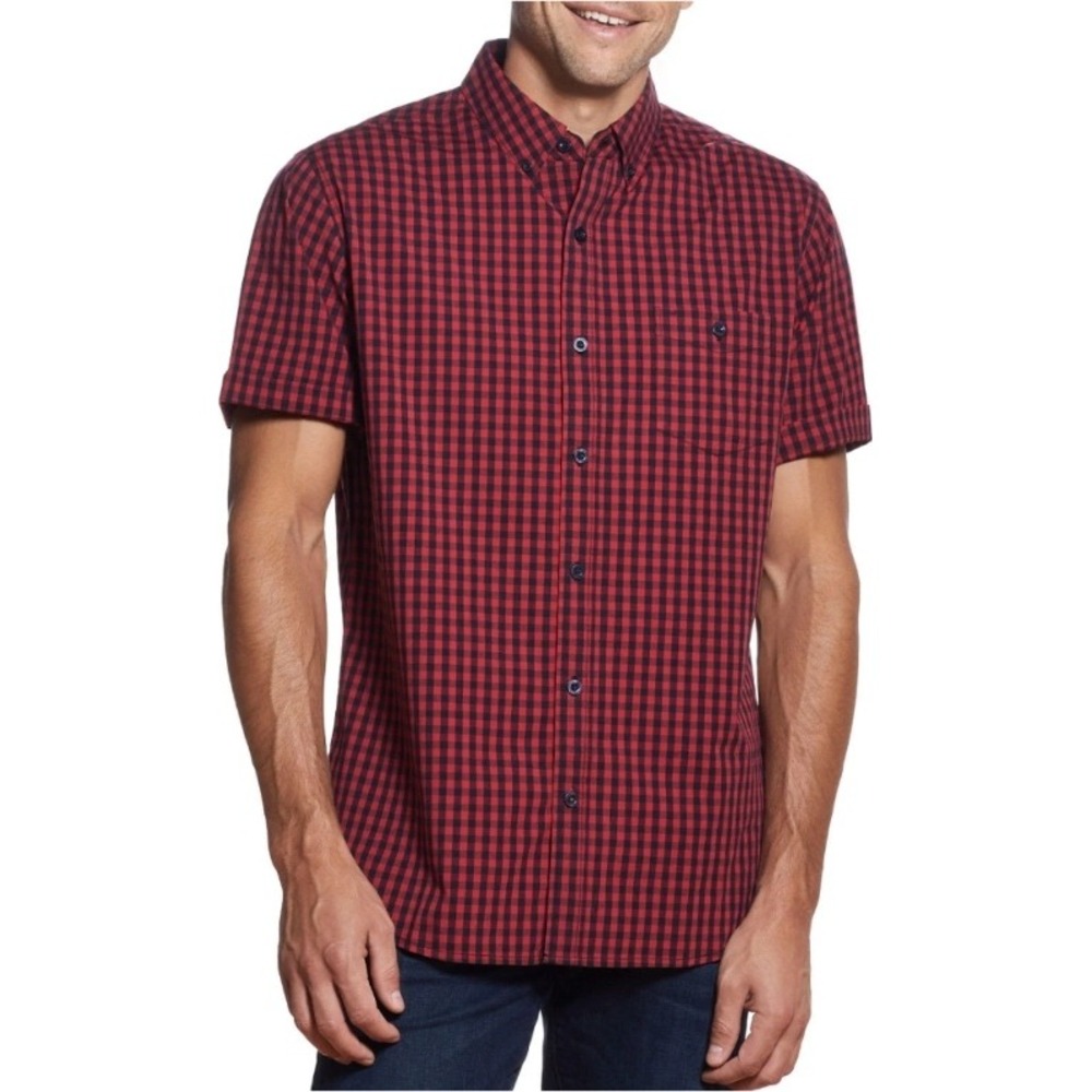 Weatherproof Comfort Stretch Plaid Button Down Short Sleeve‎ Shirt Large NWT